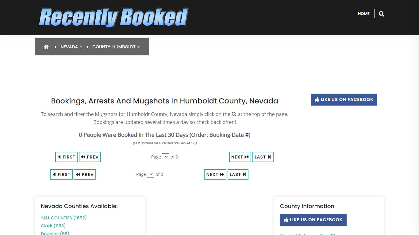 Bookings, Arrests and Mugshots in Humboldt County, Nevada - Recently Booked