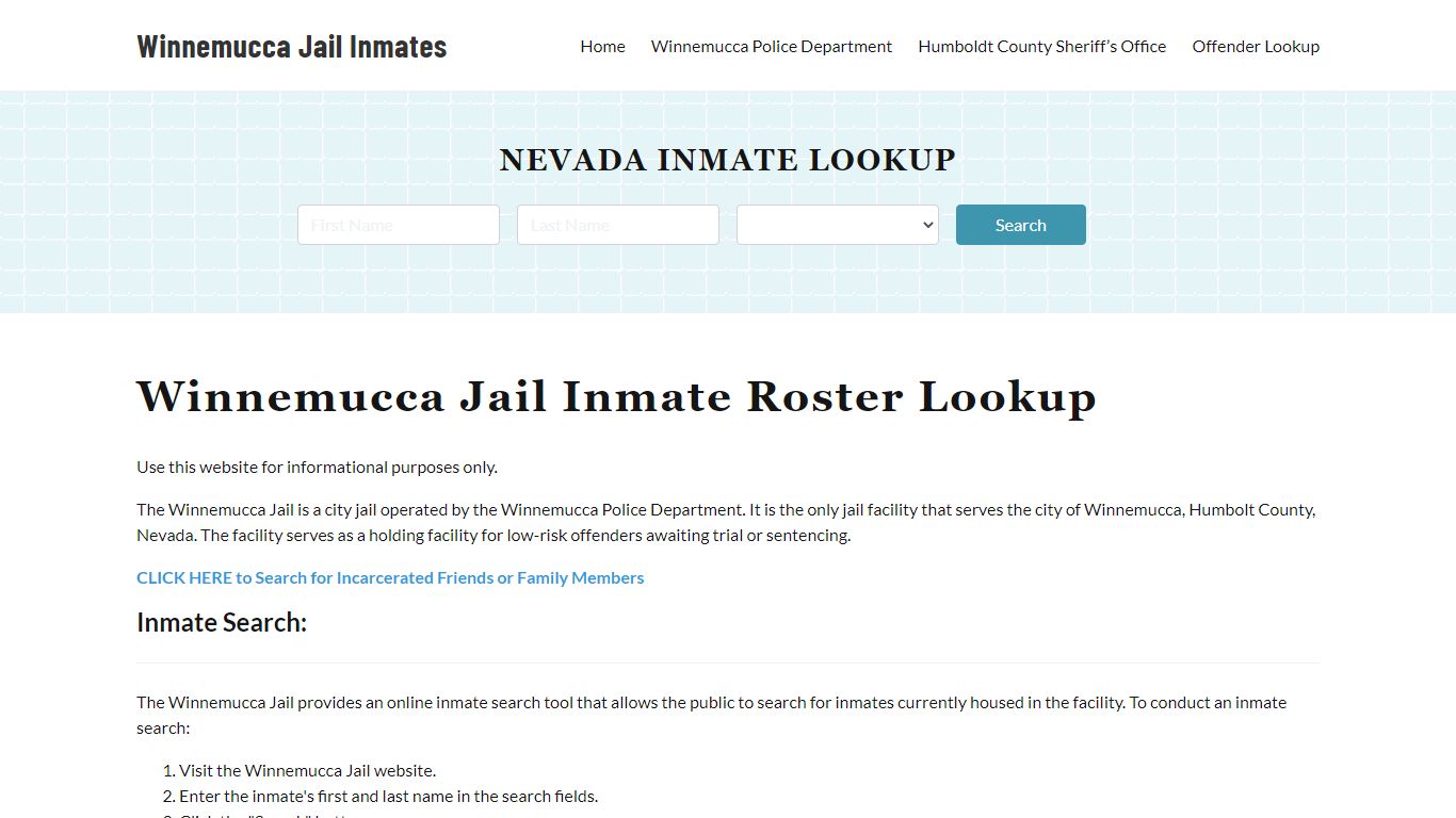 Winnemucca Jail Inmate Roster, Humboldt County, NV, Offender Search